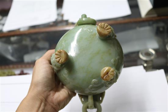 A Chinese jade tripod censer and cover